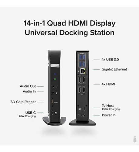 Estación De Acoplamiento Usb C 14 En 1 Enchufable Con 4 Puer