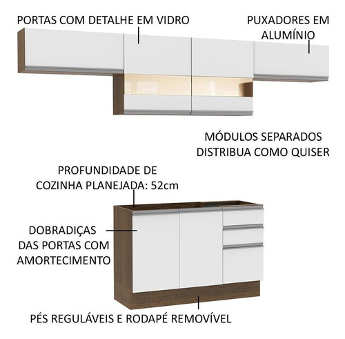 Cozinha Compacta Madesa Marina Com Armário E Balcão Rb Cor Rustic/Branco