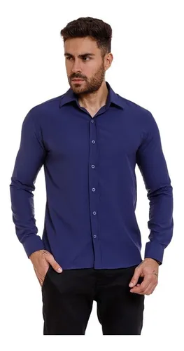 Camisa Social Azul Marinho Slim MercadoLivre