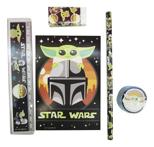 Set Escolar Libreta Lápiz Goma Regla Sacapuntas Baby Yoda