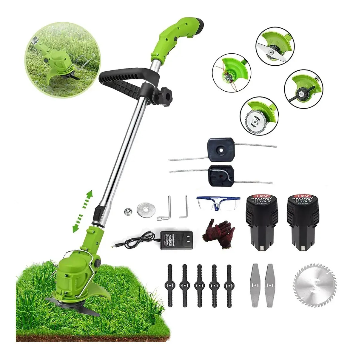 Desbrozadora Electrica Inalámbrica Portátil Podadoras Pasto Cortadora De Pasto Con 2 Batería Y Hojas De Sierra Circular, Hojas Metálicas, Hojas De Plástico, Cuerda Para Cortar Césp