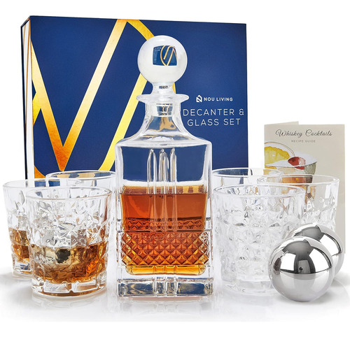 Nou Living Juego De Decantadores De Whisky De Cristal Con Va