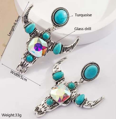 Aretes Vaqueros Cabeza De Toro Diamantados Bohemios
