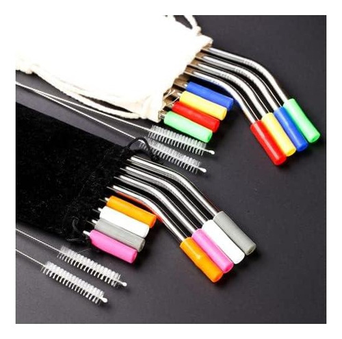 Conjunto De Pajitas De Acero Inoxidable Reutilizable De 16 Y