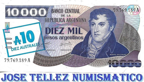 Bottero 2705 10 Australes Res S/ 10000 Pesos Arg Unc Palermo