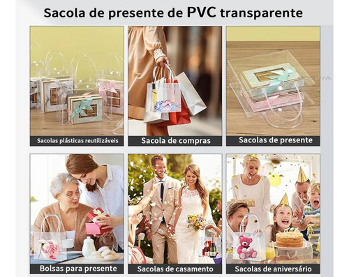 30 Sacolas De Presente Com Alça Transparente Fiestas 17x23x7