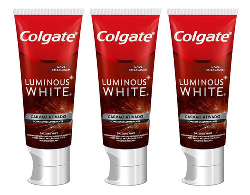 Kit 3 Cremes Dental Colgate Luminous White Carvão Ativ. 70g