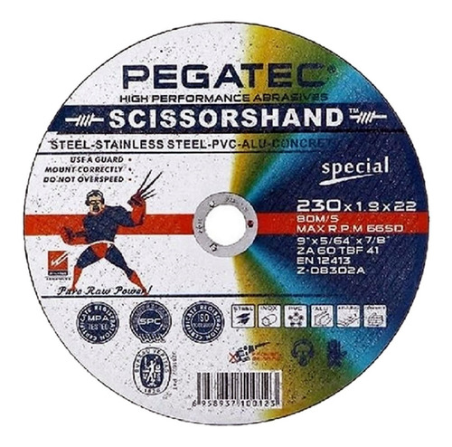 Disco De Corte Inox Scissorshand Pegatec 9 X 1,90mm 5 Un.