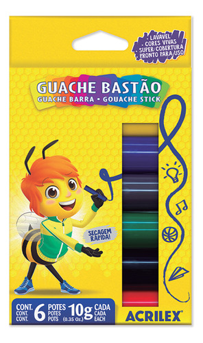 Tinta Guache Em Bastão Com 6 Cores - Acrilex