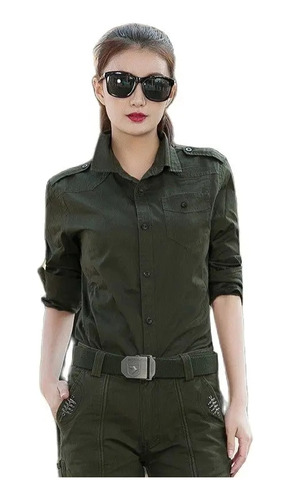 Camisa Militar Táctica Verde Para Mujer, Manga Larga, Para M