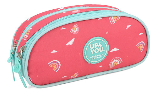 Estojo Escolar Infantil Feminino Arco Iris Unicornio Up4you Cor Duplo Salmão Verde