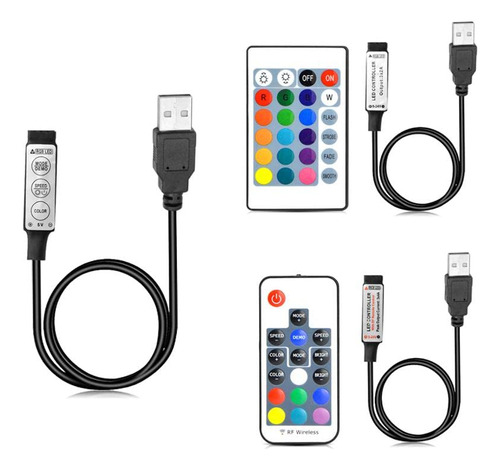 Tira Led Usb 5 V Cc Controlador Rgb Mini 3 Tecla Mando Ir 24