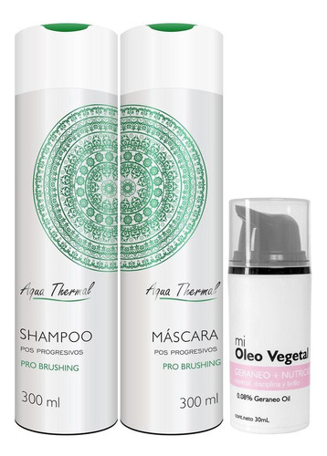 Shampoo + Oleo Vegetal Aqua Thermal Pro Brushing + Oleo Vegetal nutrición de 600mL 600g