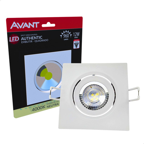Kit 5 Spot Led Authentic 12w Embutir Luz Neutra 4000k Avant Estrutura Branco 127/220v