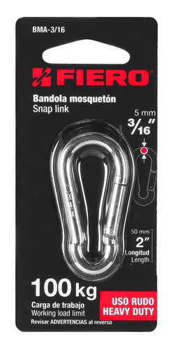 Mosquetón Bandola Soporta Carga Hasta 100 Kg Fiero Bma-3/16