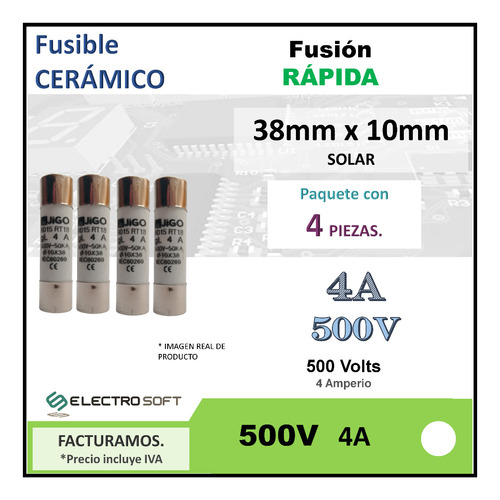 4pz Fusible Cerámico 10mmx38mm 4a 500v - 500 Volts Solar