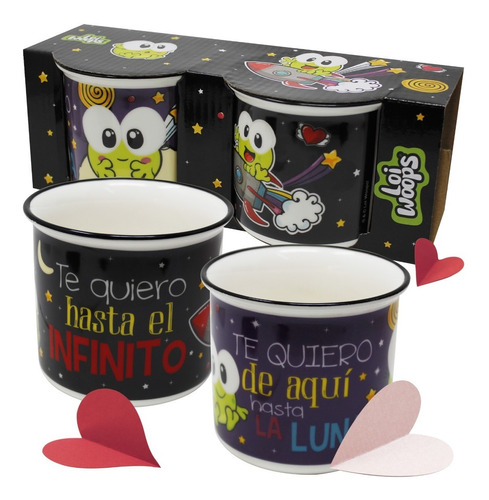 Taza Para Café 350ml Set 2 Pzs Frases Pareja Amor Loi Woops 