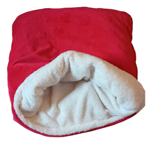 Cama Cueva Bolsa De Dormir Gatos Perros Reversible Calurosa Rojo Corazones