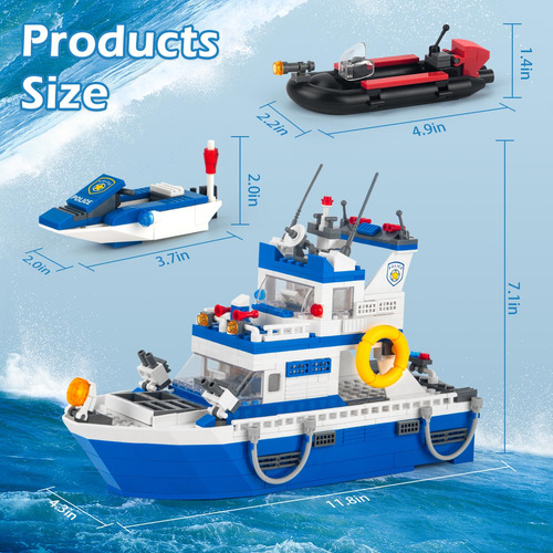 Juego Bloques Construcció Barco Moto Policia Navidad