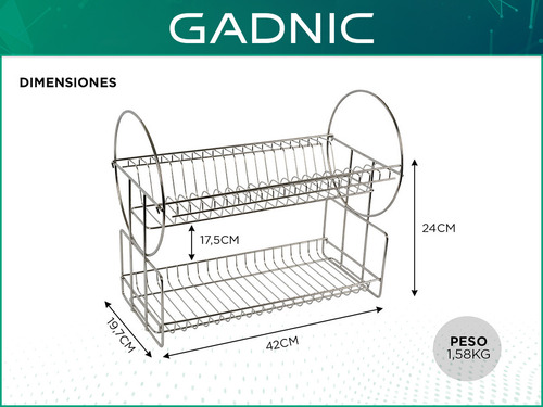 Escurridor de trastes Gadnic SEC08 color plateado de acero inoxidable