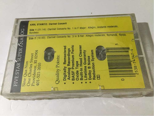 Cassette Karl Stamitz/ora. Camera Di Roma/clarinete (nuevo)