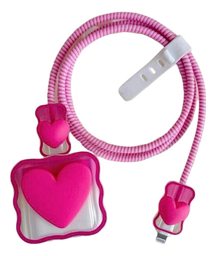 Funda Para Cargador Corazones Rosa Aesthetic Importada Rosa Chicle