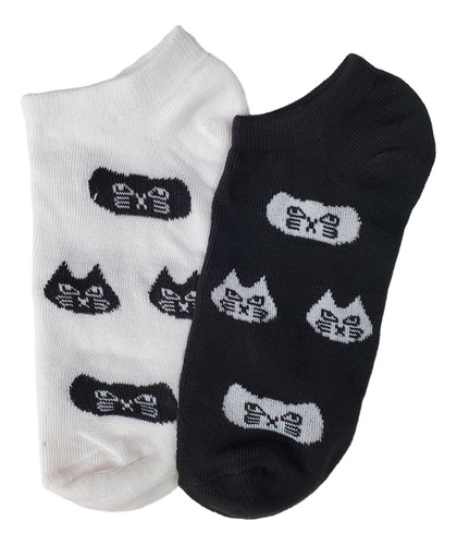 Calcetin Tin Gatos Blanco Negro Algodón 23-26 Cm 6 Pares