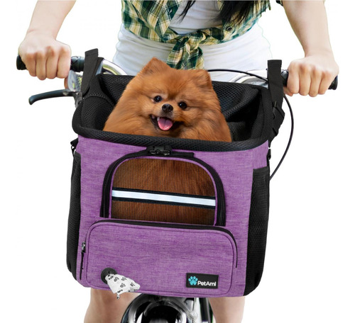 Canasto De Bicicleta Para Transporte De Mascota H/8kg Purple