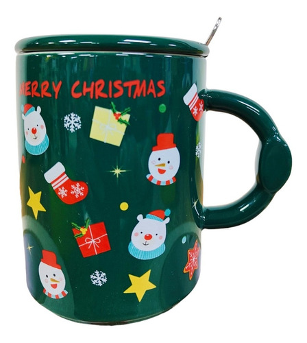 Taza De Navidad Tapa + Cuchara Mug Navideño Mk-29
