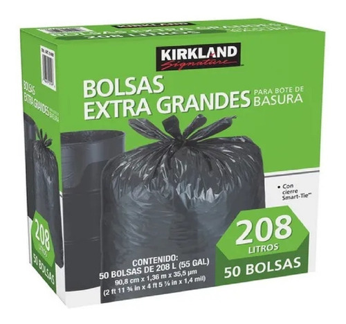 Kirkland Signature 50 bolsas para basura de Plástico color Negro 90.8x136cm