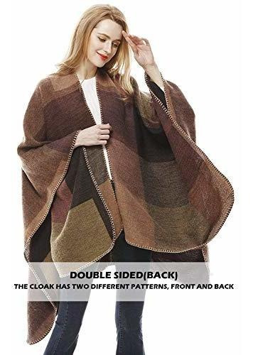 Imagen 5 de 7 de Mujer Plaid Wrap Invierno Poncho Capa Oversized Cardigan Lar