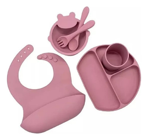 Silicona Antideslizante Para Bebés Set Plato Cuchara Babero