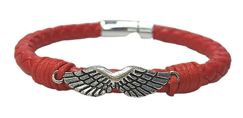 Pulsera Ecocuero Rojo Diseño Alas Cierre Magnetico Moda 2021