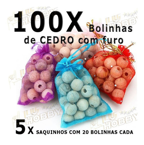 100x Bolas De Cedro Com Furo Roupas Gaveta Anti Traça Mofo