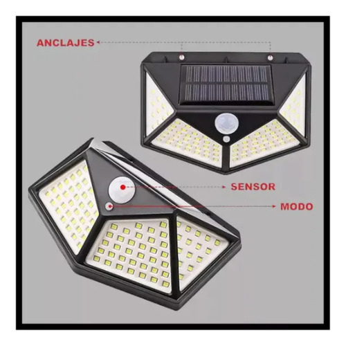 Aplique Reflector Solar Led Panel Recargable 100exterior X2 Negro Blanco
