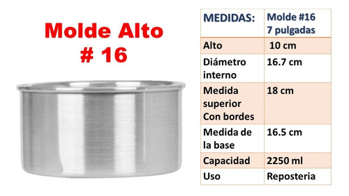 Moldes Altos Pastel Redondo Recto Repostería 16 Cm Set 2 Pzs