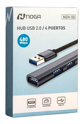 Hub Usb 4 Puertos Usb 2.0 Luz Led Pc Notebook Noga Ngh-50