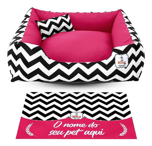 Cama Cachorro Gato Pet Tam 60x60 + Jogo Americano Pet 33x50 Cor Chevron Pink