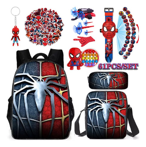 Uj 61 Unids/set Mochila Spiderman+juguete Lanzador Para
