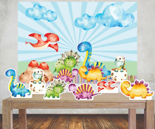 Kit Festa Poli Banner + Display Dinossauro Baby Cute