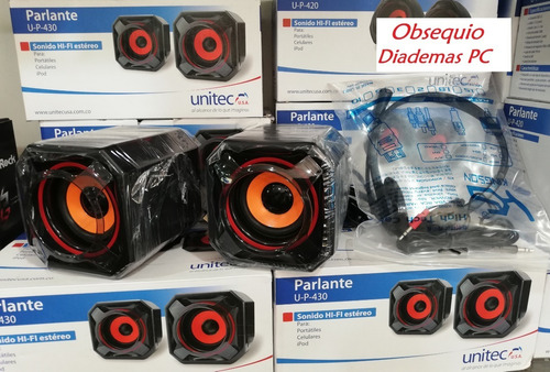 Parlantes Unitec Usb Y Plug 3.5 Mm + Obsequio Diademas Pc