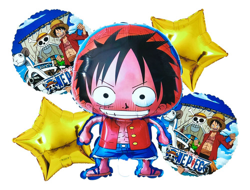 Bouquet Globos Monkey D Luffy One Piece Piratas Serie Dorado