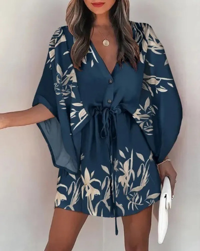 Vestido De Praia Casual Feminino Com Estampa De Manga De Mor