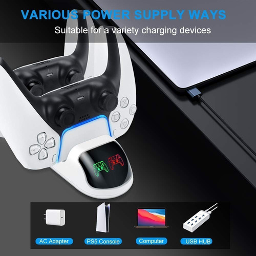 Imagen 7 de 10 de Cargador Joystick Ps5 Dual Doble Usb-c Led Indicador Dobe