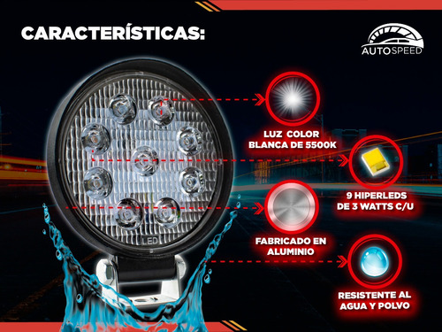 2 Faros 9 Led Redondos O Cuadrados Luz Fija Y Estrobo Slim