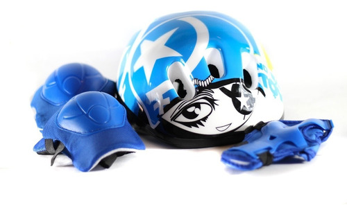 Set De Protecciones Niños Bmx Casco + Rod + Cod + Muñ ¡azul!