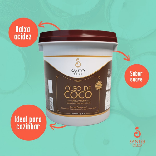 Óleo De Coco Extra Virgem Extraído Película 3,2 L Santo Óleo