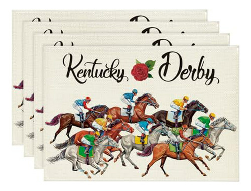 Horse Racing Jockey Kentucky Derby Juego De 4 Manteles Indiv