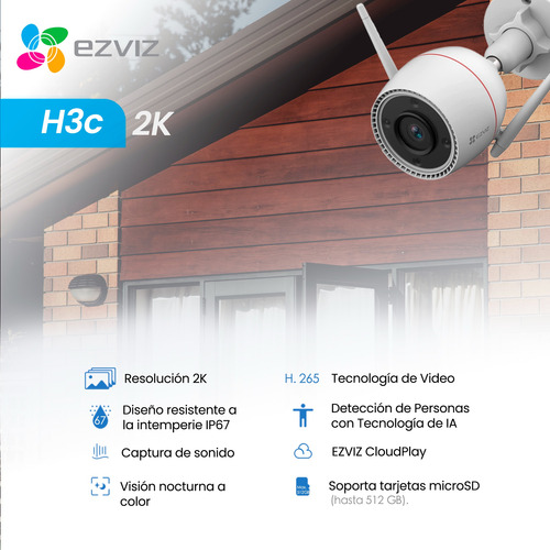 Cámara Seguridad Ezviz Ip Wifi Exterior Full Color 2k +128gb