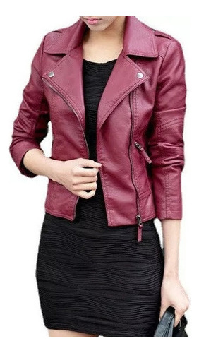 Chaqueta De Cuero Genuino Para Mujer Black Glamour Casual